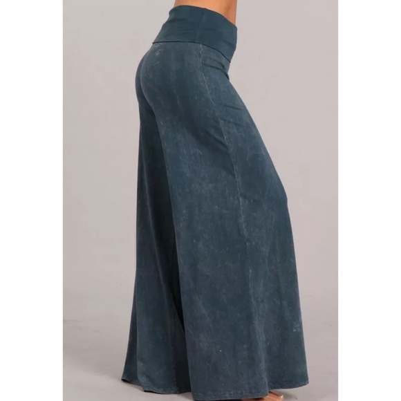 SOLD OUT Blue Gray Mineral Wash Wide Leg High Waist Palazzo Boho Casual Pull On - Picture 3 of 9